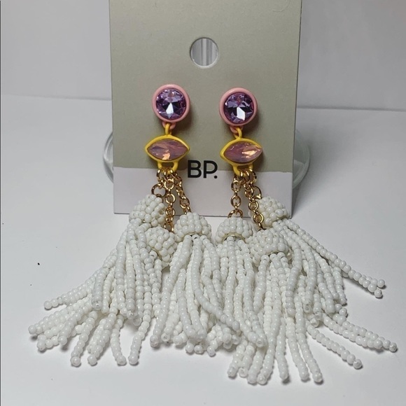 Yellow pink and white dangling BP. earrings - Picture 2 of 2